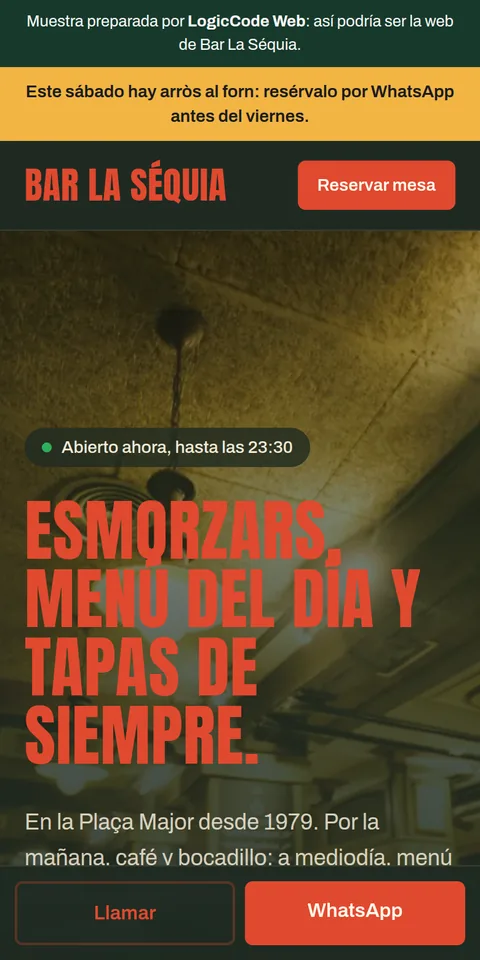 Web de ejemplo para un bar y restaurante en Banyeres de Mariola